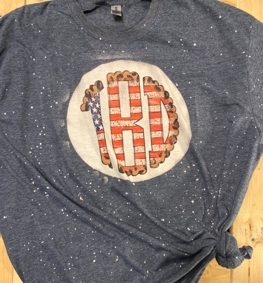 Leopard Flag Bleached Monogram Tees