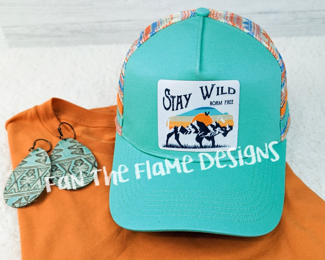 Turquoise and Orange Trucker Style Hat